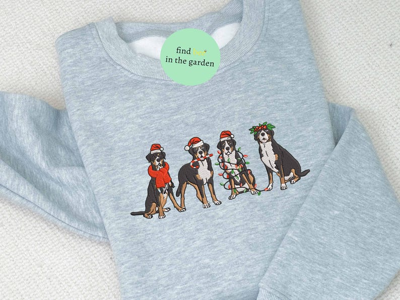 Swiss Mountain Christmas Embroidered Sweatshirt, Dog Lover Embroidered