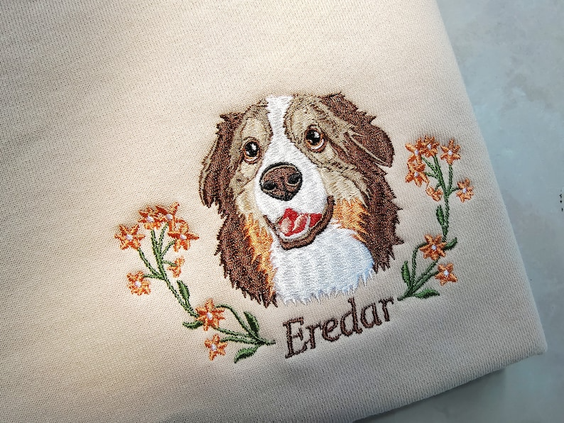 Custom Dog Portrait Embroidered Sweatshirt, Personalized Pet Face and Pet name Sweatshirt