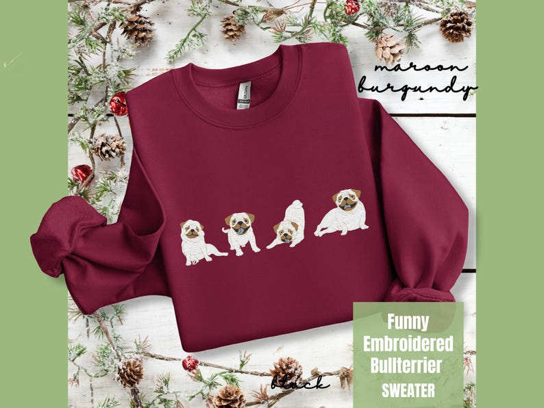 French Bulldog Embroidered Sweatshirt, Trendy Frenchie Sweater