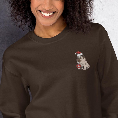 Embroidered Christmas Bulldog, Sweatshirt Bulldog Santa