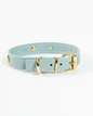 Sky Blue Nara Leather Dog Collar with Brass Flowers (Made in Italy)