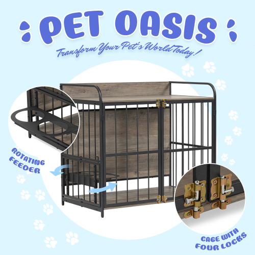 Dog Cage Furniture With Adjustable Feeding Rack For Medium-sized Dogs