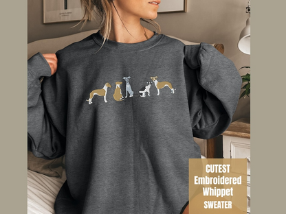 Whippet Embroidered Sweatshirt, Unique Dog Mom Dad Gift