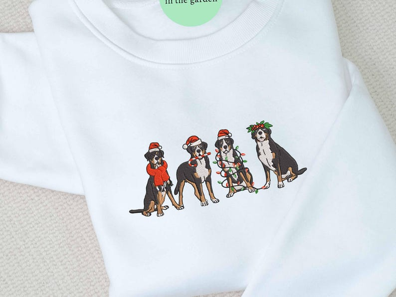 Swiss Mountain Christmas Embroidered Sweatshirt, Dog Lover Embroidered