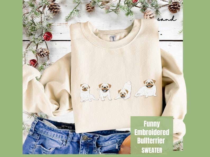 French Bulldog Embroidered Sweatshirt, Trendy Frenchie Sweater