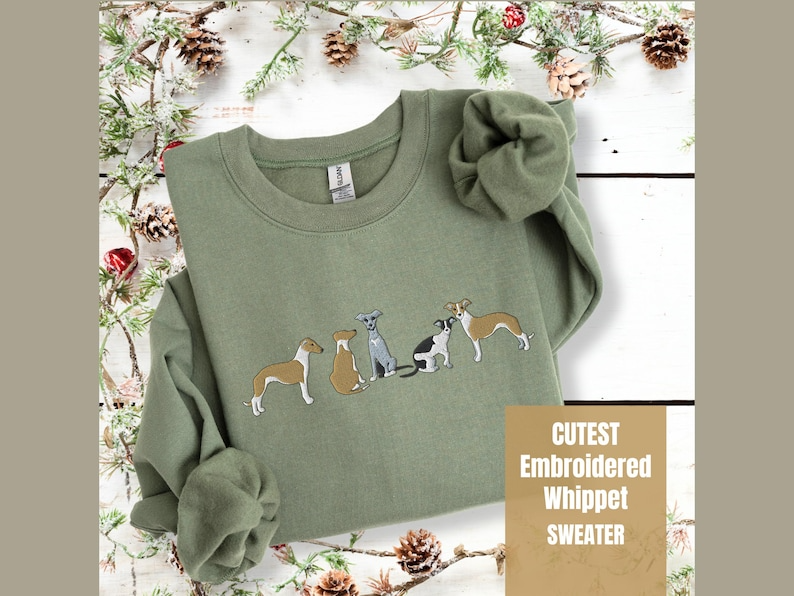 Whippet Embroidered Sweatshirt, Unique Dog Mom Dad Gift