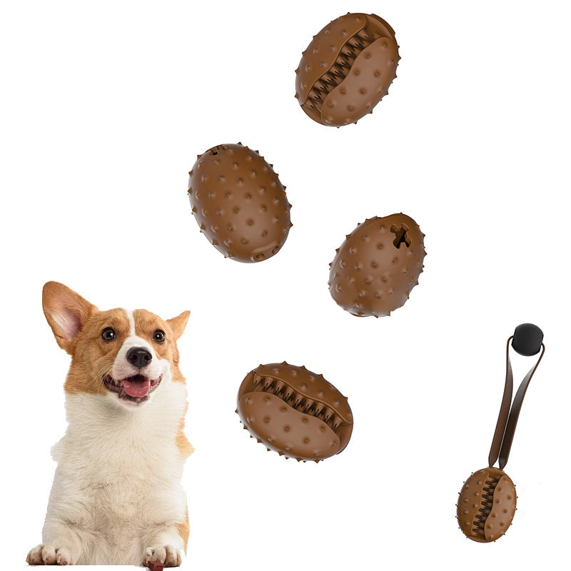 Coffee Bean Toy For Pets Tooth Cleaning Ball Leaks Rope Knot Slow Eating Tpr Dog Bite