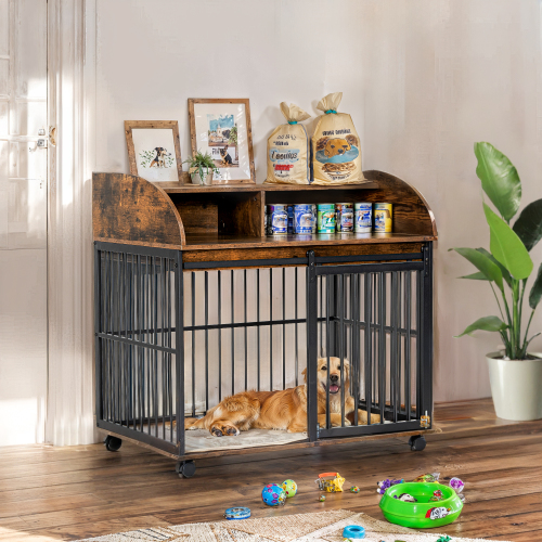 The Wooden Kennel Kennel Is Suitable For Medium-sized Dogs With Lockable Wheels