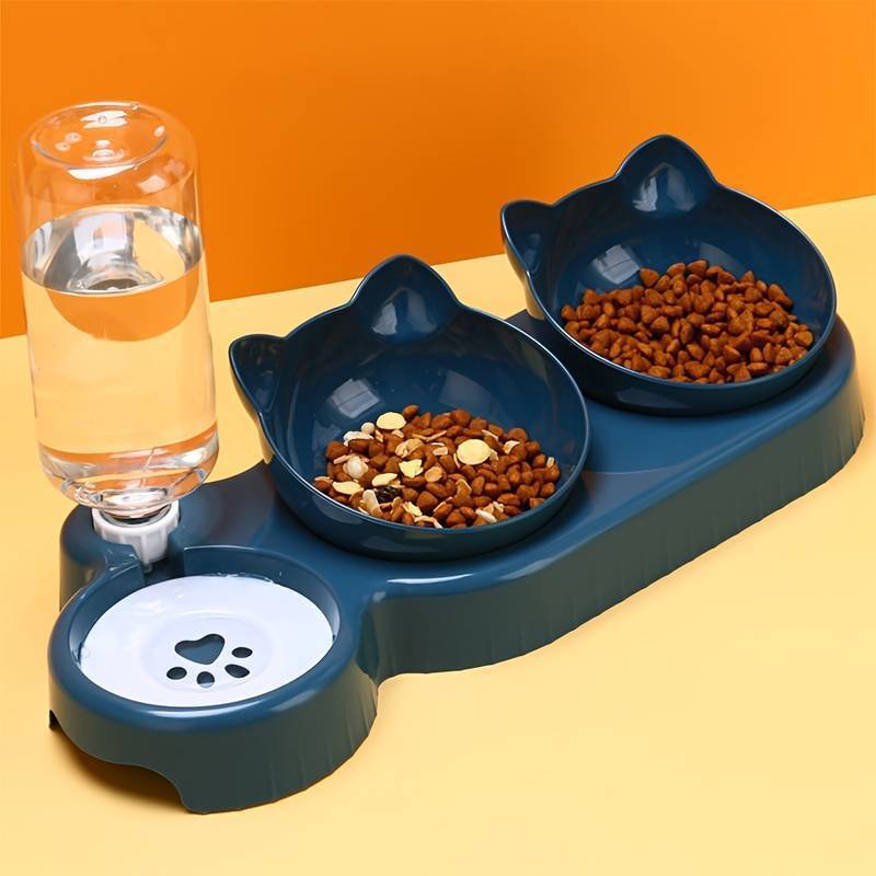 Cat Feeder Bowl,  Food And  Water Dispenser Meal Bowls - AUTOMATIC Water