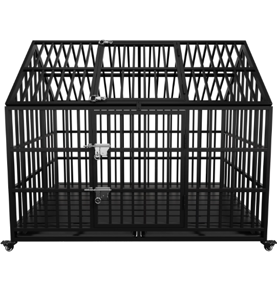 Heavy Duty Dog Crate 54 Inch Indestructible Pet Dog Cage Crate Kennel With Roof Top 2 Doors Removable Trays