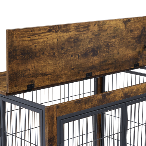 Furniture Double Door Dog Cage, Rustic Brown